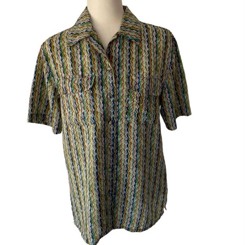 Milano Womens Short Sleeve Multi Color Blouse Shirt SZ S